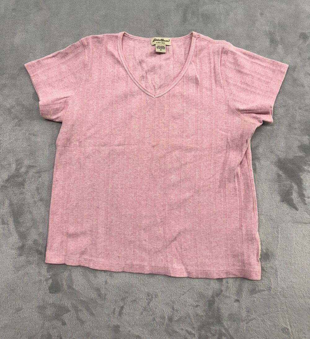 Vintage 90s Eddie Bauer Womens Pink Cotton Short Sleeve Tee Shirt Top M